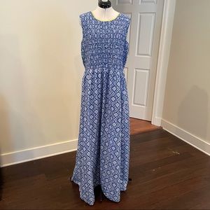 Boden Blue/White Pattern Smocked Maxi, Sz 18L